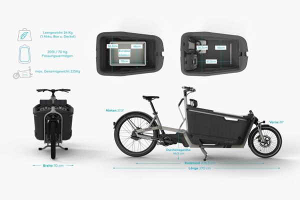 Dimensions and technical details of the cargo bike Ca Go FS 200