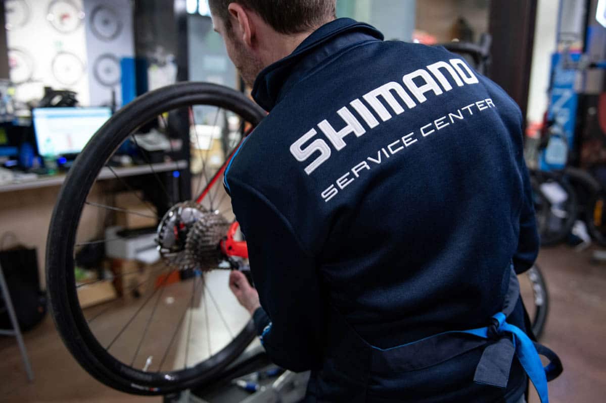 Theme image in Shimano's State of the Nation report with a view into a bicycle workshop