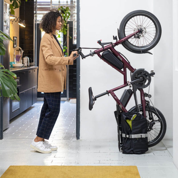 Tern Quick Haul ebike parked vertically