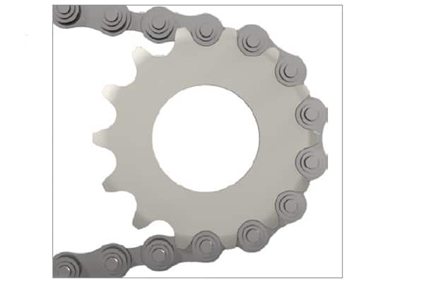 Illustration of a conventional sprocket and a bicycle chain
