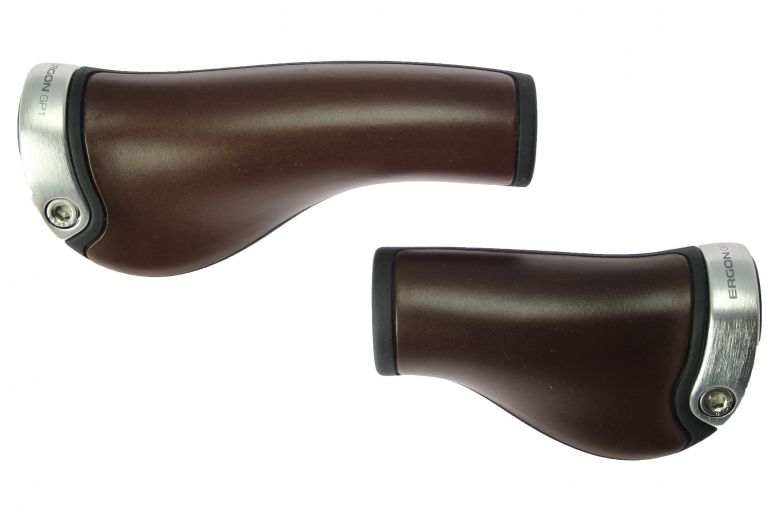 Ergon GP1 BioLeather handlebar grip brown with silver clip